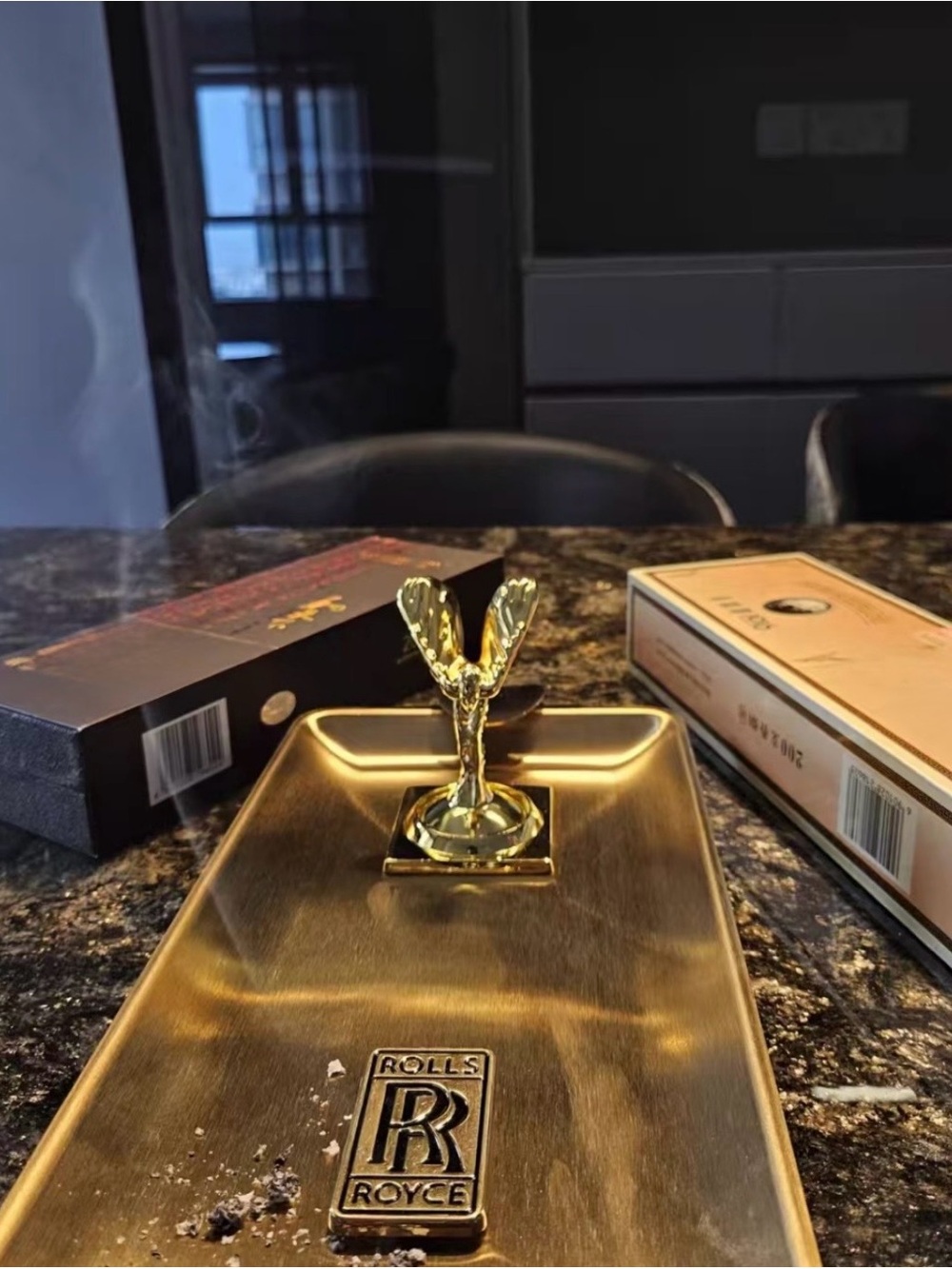 Rolls Royce Golden Ashtray with Spirit of Ecstasy